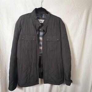 London Fog Quilted Jacket Womens XL Brown Snap Zip Field Coat